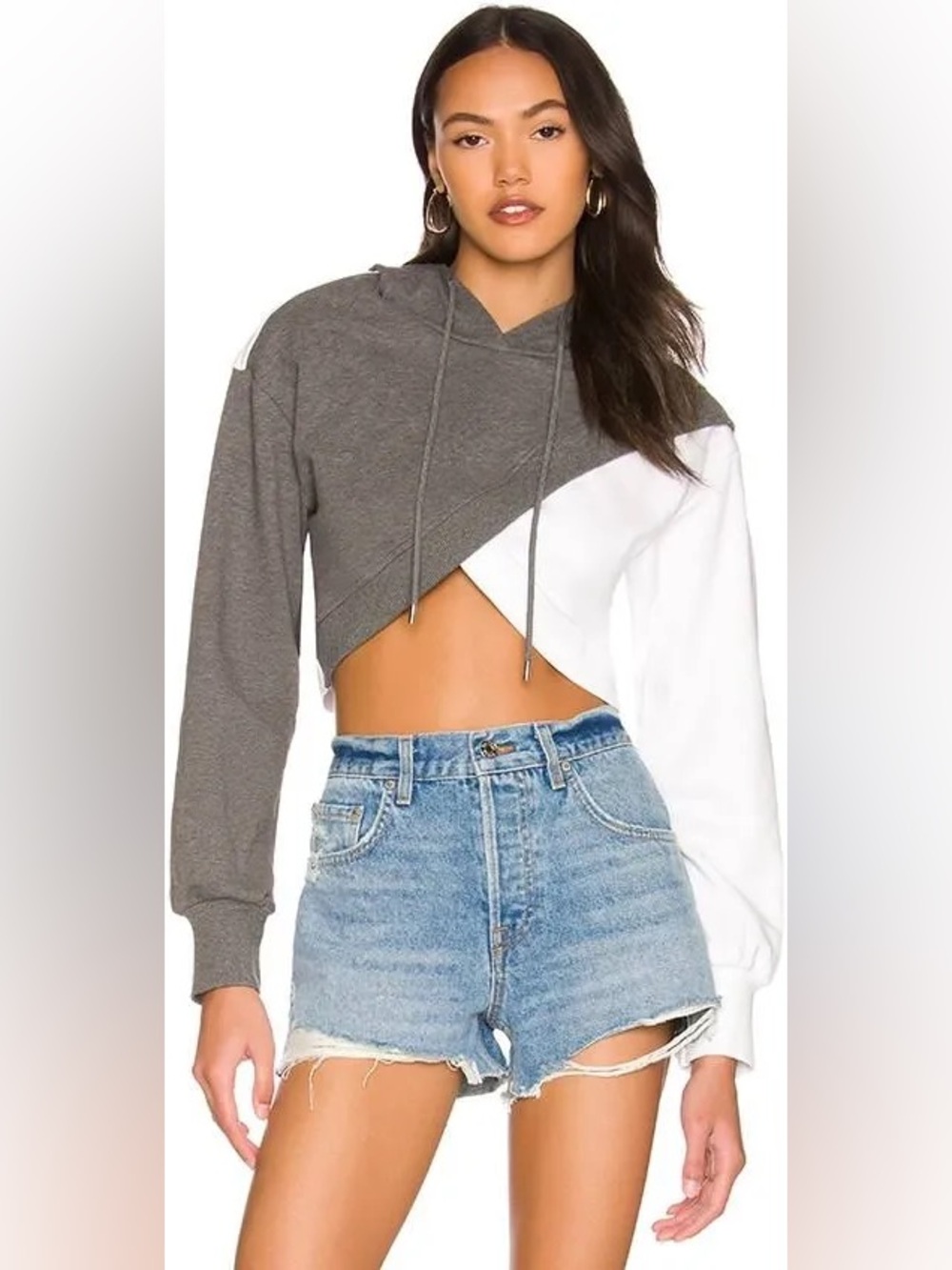 Superdown Anais Asymmetrical Colorblock Cropped Hoodie